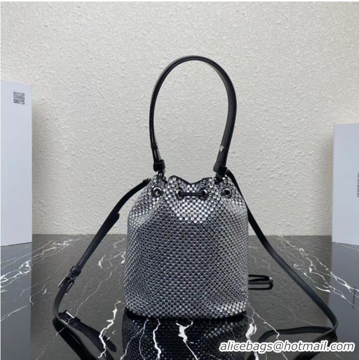 Famous Brand Prada Satin mini-bag with crystals 1BE067 black