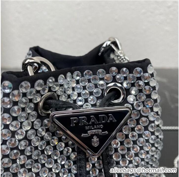 Promotional Prada Satin nano-bag with crystals 1NR016 black