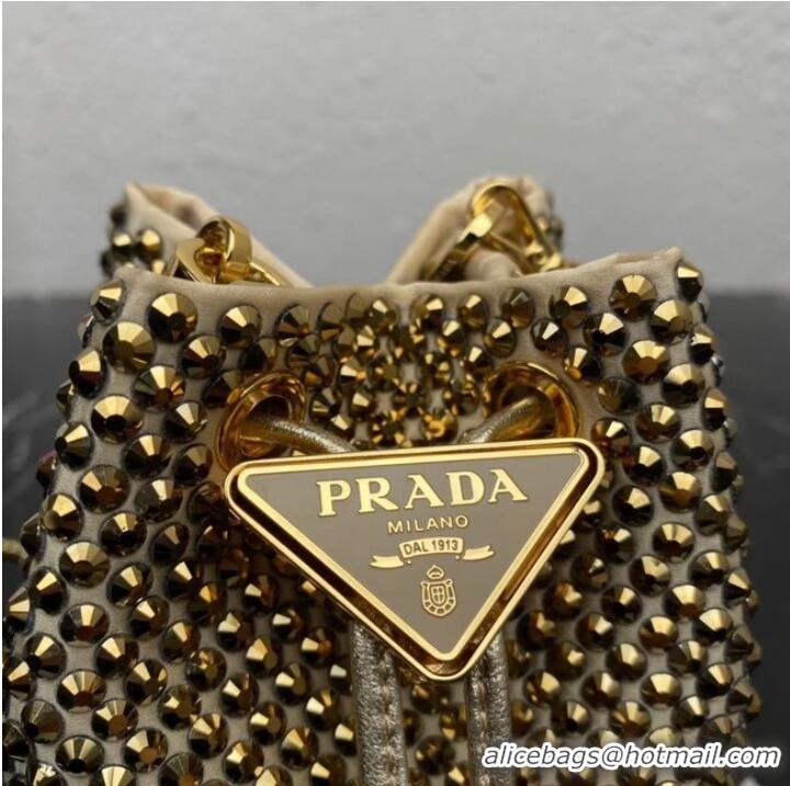 Super Quality Prada Satin nano-bag with crystals 1NR016 Platinum