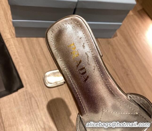 Luxury Prada Saffiano Leather Flat Slide Sandals Silver 122417