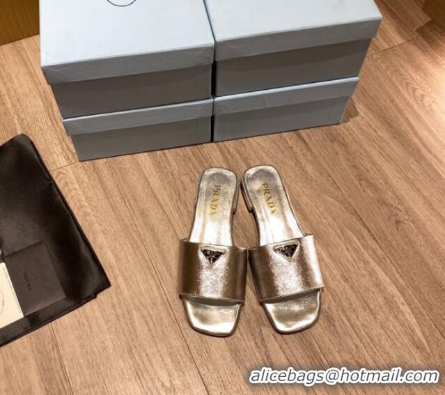 Luxury Prada Saffiano Leather Flat Slide Sandals Silver 122417