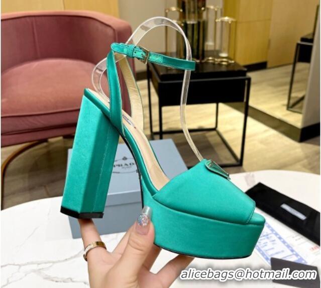 Pretty Style Prada Silk High Heel Platform Sandals 13cm Green 0909115