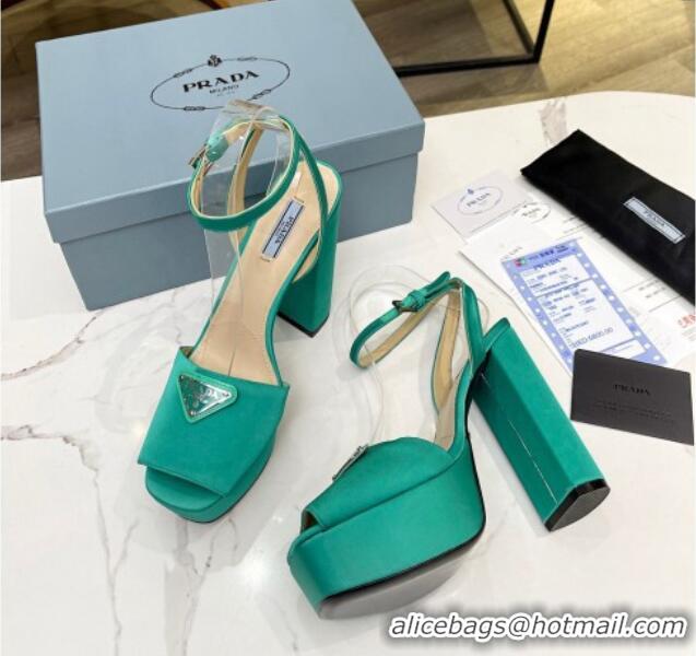 Pretty Style Prada Silk High Heel Platform Sandals 13cm Green 0909115