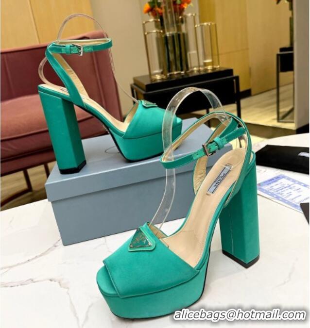 Pretty Style Prada Silk High Heel Platform Sandals 13cm Green 0909115