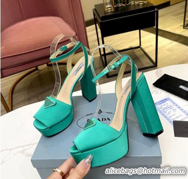 Pretty Style Prada Silk High Heel Platform Sandals 13cm Green 0909115