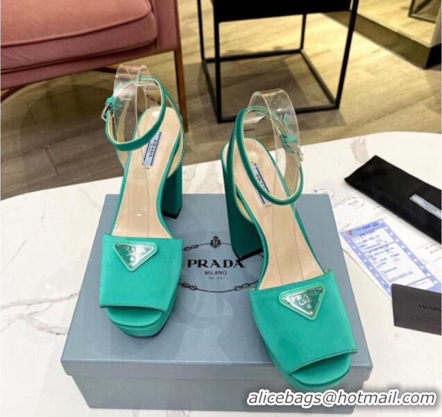 Pretty Style Prada Silk High Heel Platform Sandals 13cm Green 0909115