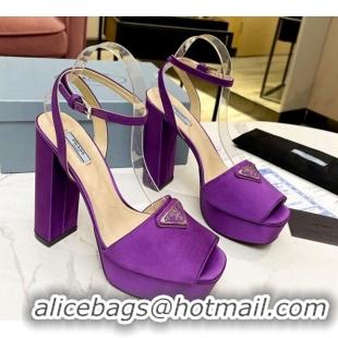 Durable Prada Silk High Heel Platform Sandals 13cm Purple 122984