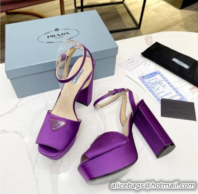 Durable Prada Silk High Heel Platform Sandals 13cm Purple 122984