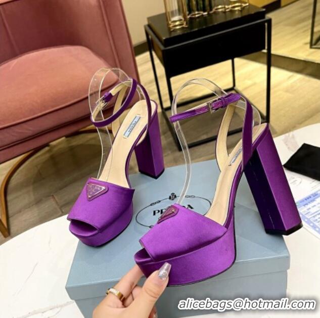 Durable Prada Silk High Heel Platform Sandals 13cm Purple 122984