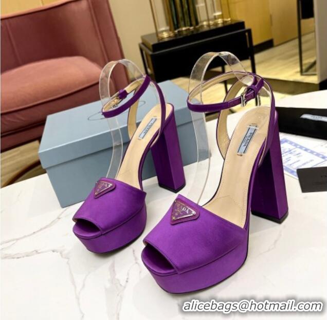 Durable Prada Silk High Heel Platform Sandals 13cm Purple 122984