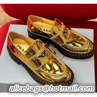 Cheap Price Prada Metallic Leather Loafers Gold 122871