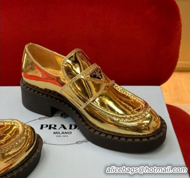 Cheap Price Prada Metallic Leather Loafers Gold 122871