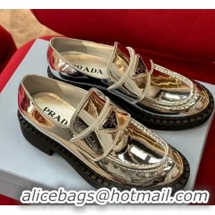 Fashion Prada Metallic Leather Loafers Silver 122872