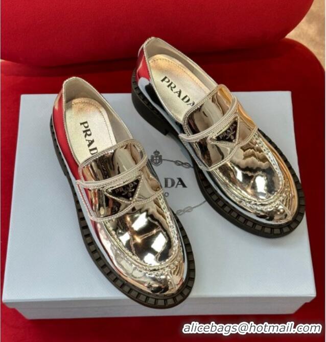 Fashion Prada Metallic Leather Loafers Silver 122872