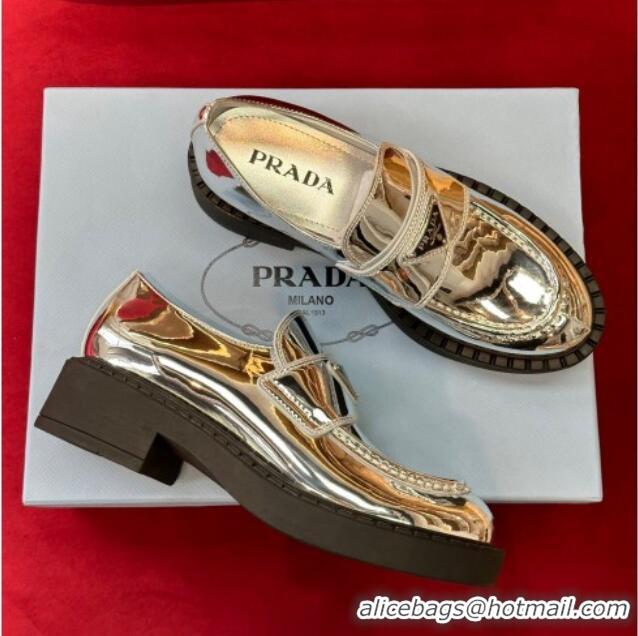 Fashion Prada Metallic Leather Loafers Silver 122872