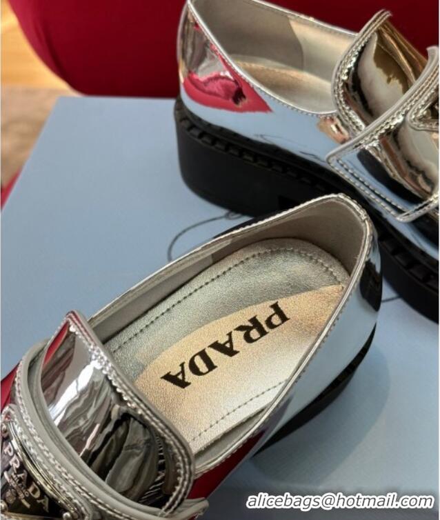 Fashion Prada Metallic Leather Loafers Silver 122872