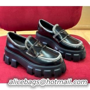 Low Cost Prada Distressed Leather Loafers Black/Silver 122874