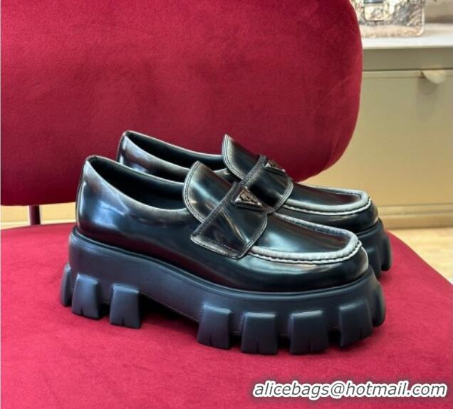 Low Cost Prada Distressed Leather Loafers Black/Silver 122874