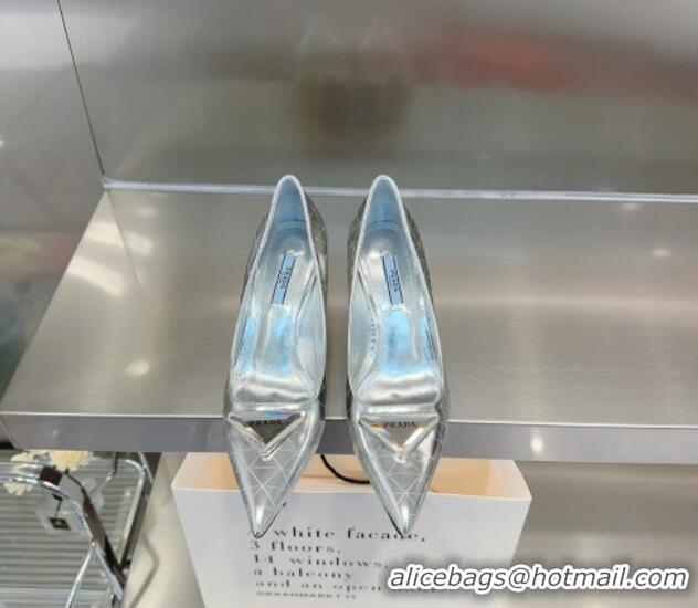 Pretty Style Prada Metallic Leather Pumps 7.5cm Silver 122875