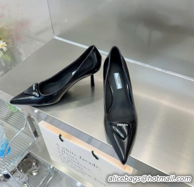 Comfortable Prada Brushed Leather Pumps 7.5cm Black 122876