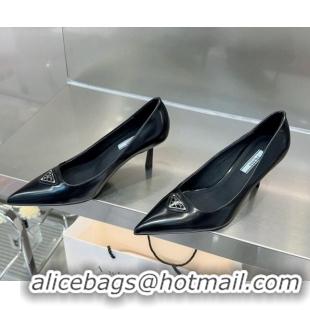 Best Price Prada Brushed Leather Pumps 7.5cm Black 122877