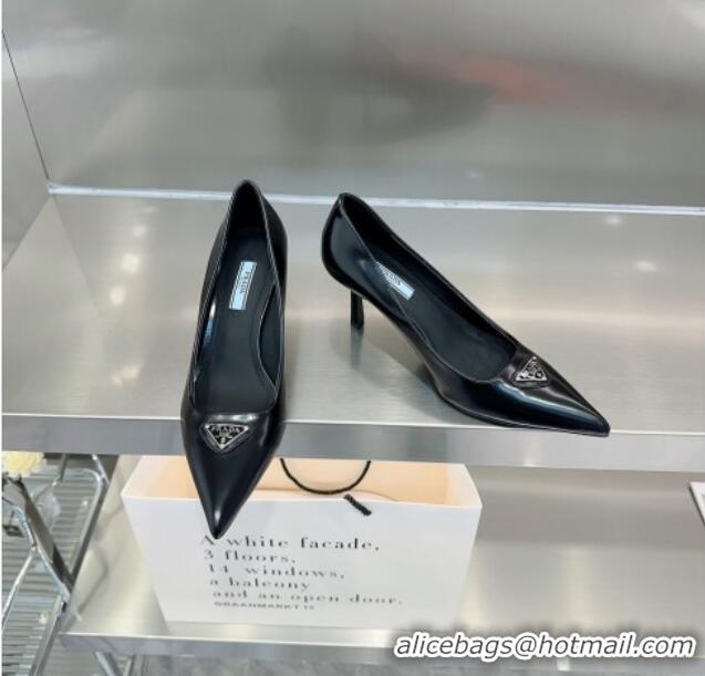 Best Price Prada Brushed Leather Pumps 7.5cm Black 122877