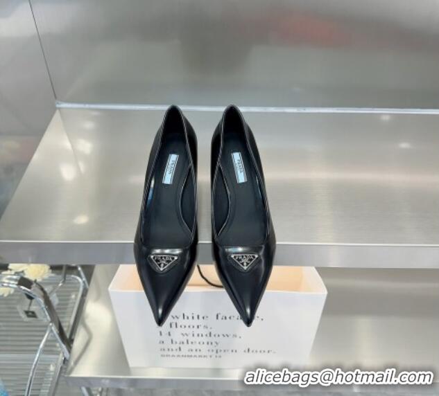 Best Price Prada Brushed Leather Pumps 7.5cm Black 122877