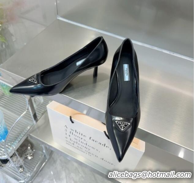 Best Price Prada Brushed Leather Pumps 7.5cm Black 122877