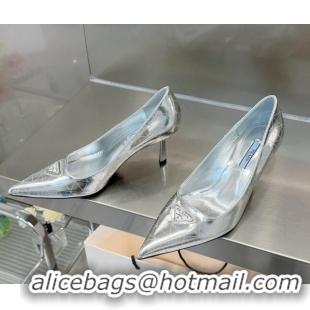 Unique Style Prada Metallic Leather Pumps 7.5cm Silver 122878