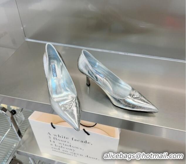 Unique Style Prada Metallic Leather Pumps 7.5cm Silver 122878