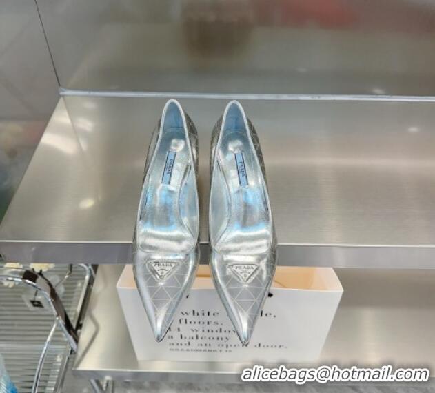 Unique Style Prada Metallic Leather Pumps 7.5cm Silver 122878