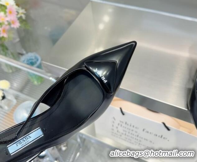 Top Design Prada Brushed Leather Slingback Pumps 7.5cm Black 122880