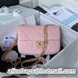 Buy Inexpensive Chanel 22 FLAP BAG Velvet & Gold-Tone Metal AS3432 pink