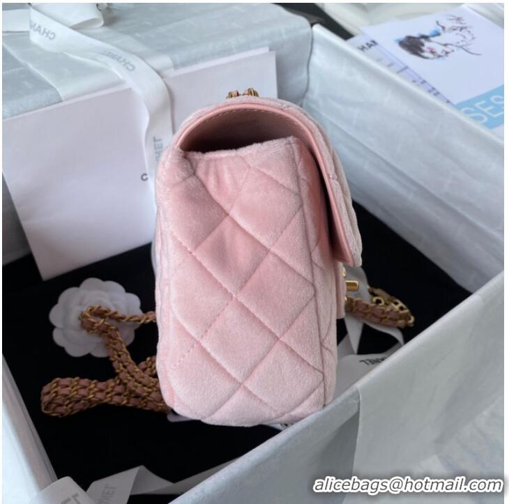 Buy Inexpensive Chanel 22 FLAP BAG Velvet & Gold-Tone Metal AS3432 pink