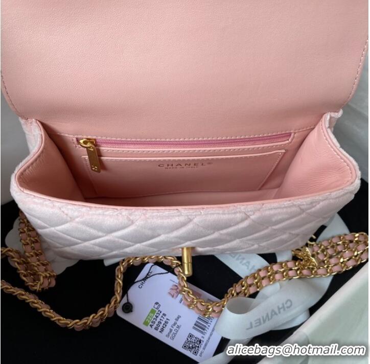 Buy Inexpensive Chanel 22 FLAP BAG Velvet & Gold-Tone Metal AS3432 pink