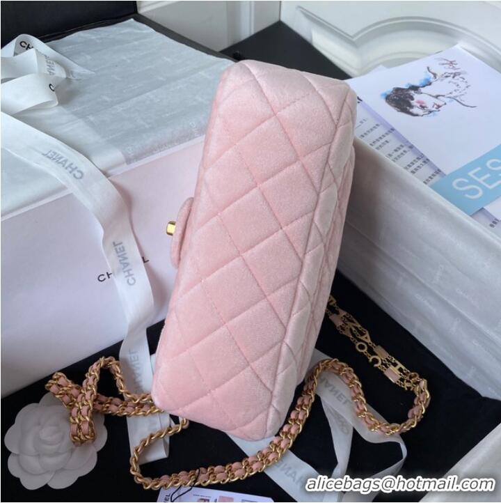 Buy Inexpensive Chanel 22 FLAP BAG Velvet & Gold-Tone Metal AS3432 pink