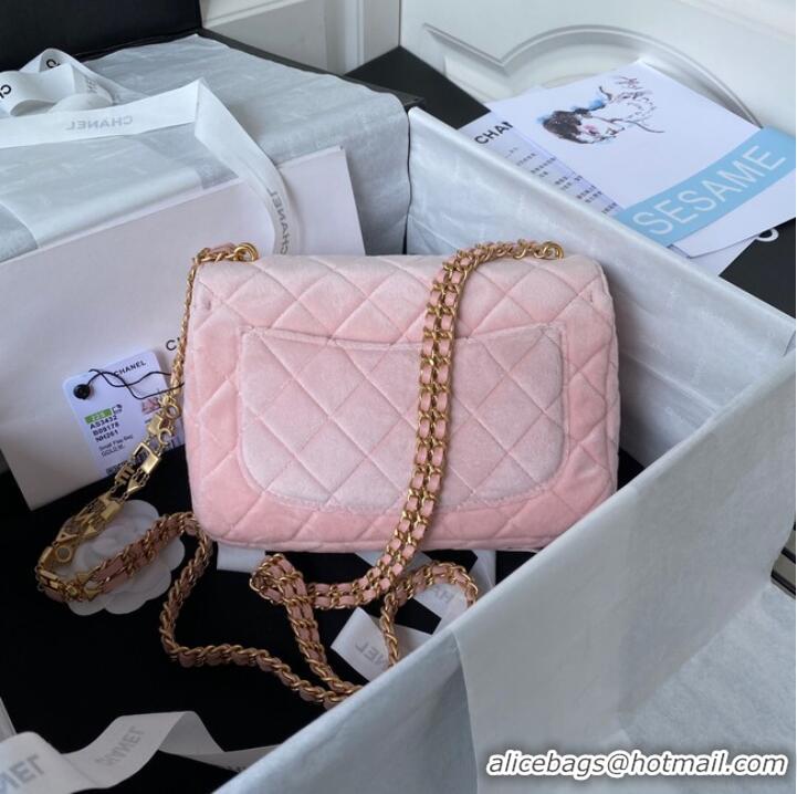 Buy Inexpensive Chanel 22 FLAP BAG Velvet & Gold-Tone Metal AS3432 pink