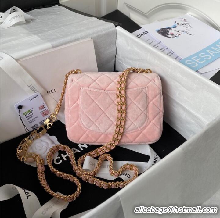 Famous Brand Chanel 22 FLAP BAG Velvet & Gold-Tone Metal AS3442 pink