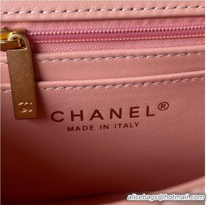 Famous Brand Chanel 22 FLAP BAG Velvet & Gold-Tone Metal AS3442 pink