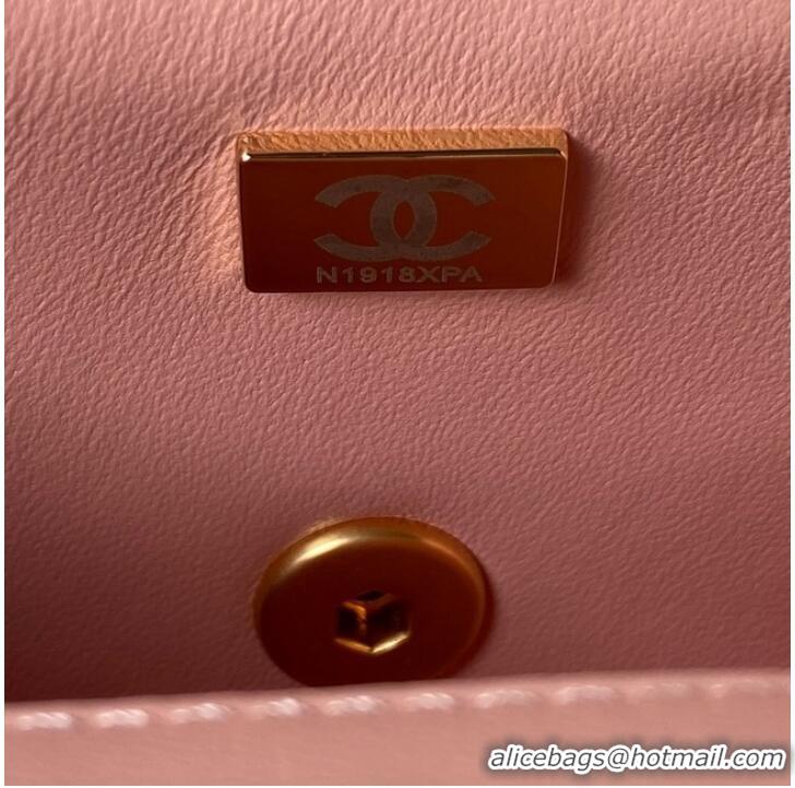 Famous Brand Chanel 22 FLAP BAG Velvet & Gold-Tone Metal AS3442 pink