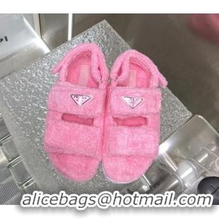 Purchase Prada Shearling Flat Sandals Pink 122958