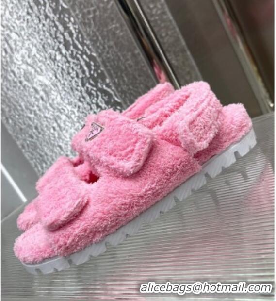 Purchase Prada Shearling Flat Sandals Pink 122958