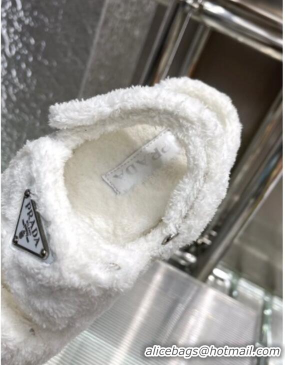 Stylish Prada Shearling Flat Sandals White 122959