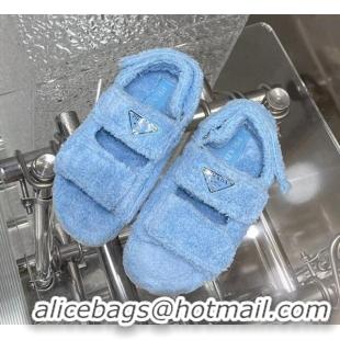 Pretty Style Prada Shearling Flat Sandals Blue 122960