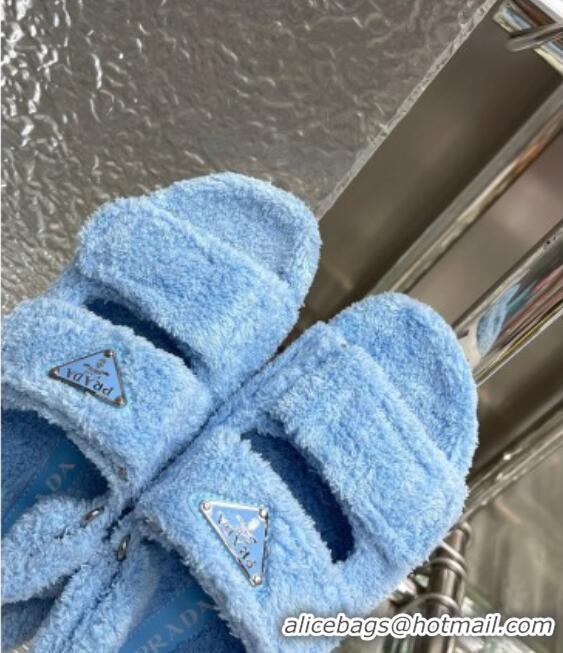 Pretty Style Prada Shearling Flat Sandals Blue 122960