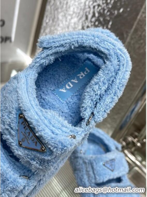 Pretty Style Prada Shearling Flat Sandals Blue 122960