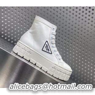 Low Price Prada Double Wheel Nylon Gabardine High top Sneakers White 122963