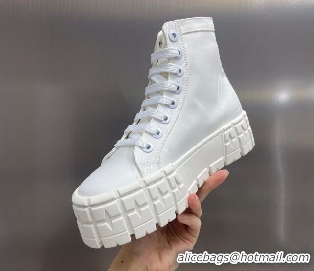 Low Price Prada Double Wheel Nylon Gabardine High top Sneakers White 122963