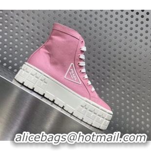 Grade Quality Prada Double Wheel Nylon Gabardine High top Sneakers Pink 122964