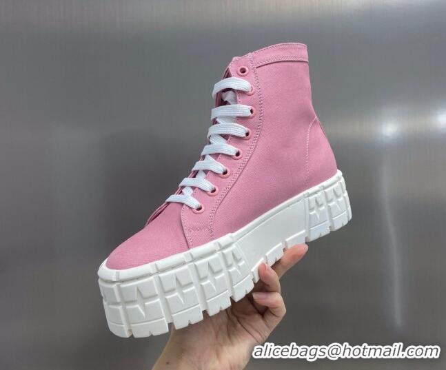 Grade Quality Prada Double Wheel Nylon Gabardine High top Sneakers Pink 122964